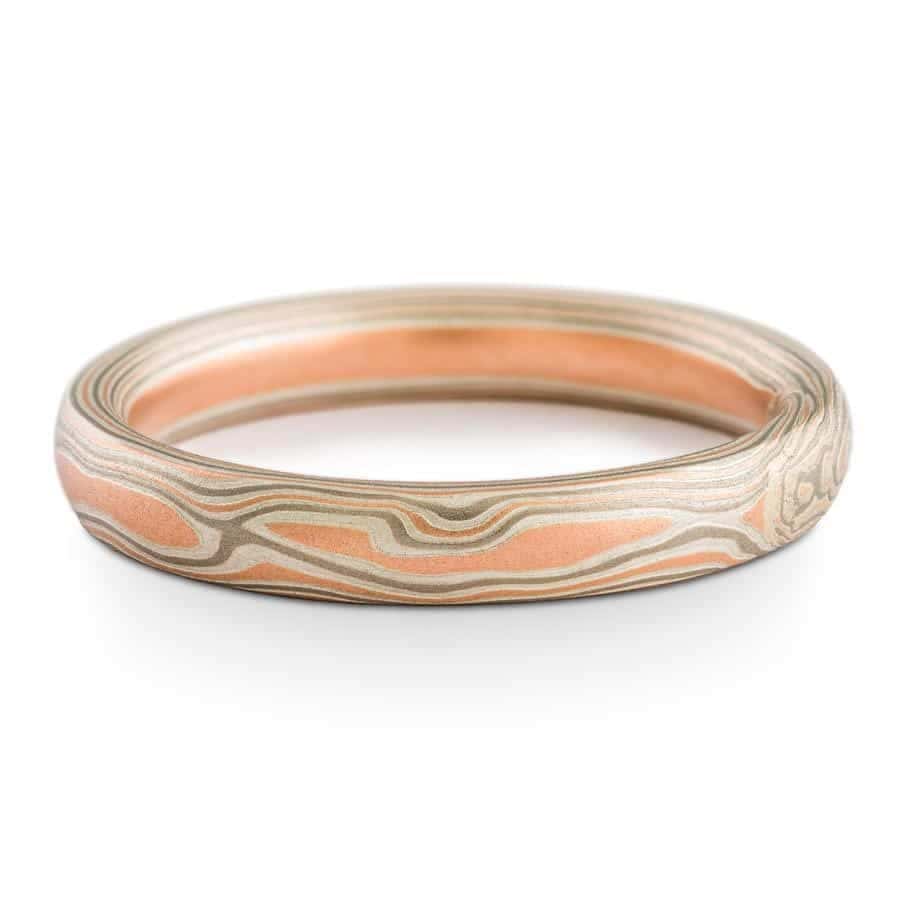 Elegant Mokume Bypass Ring Set with Diamond - Image 4