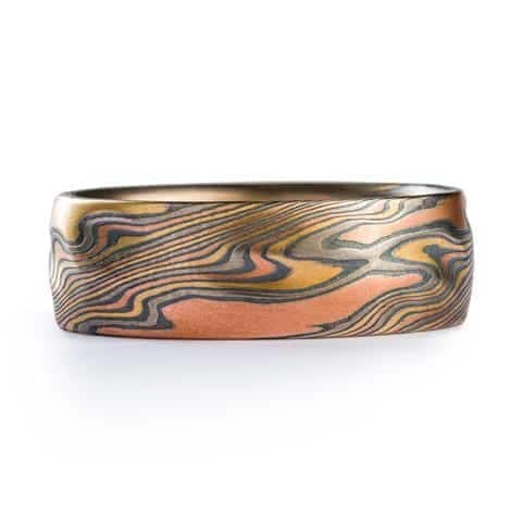 Manly Woodgrain Pattern Mokume Gane Ring - Image 2