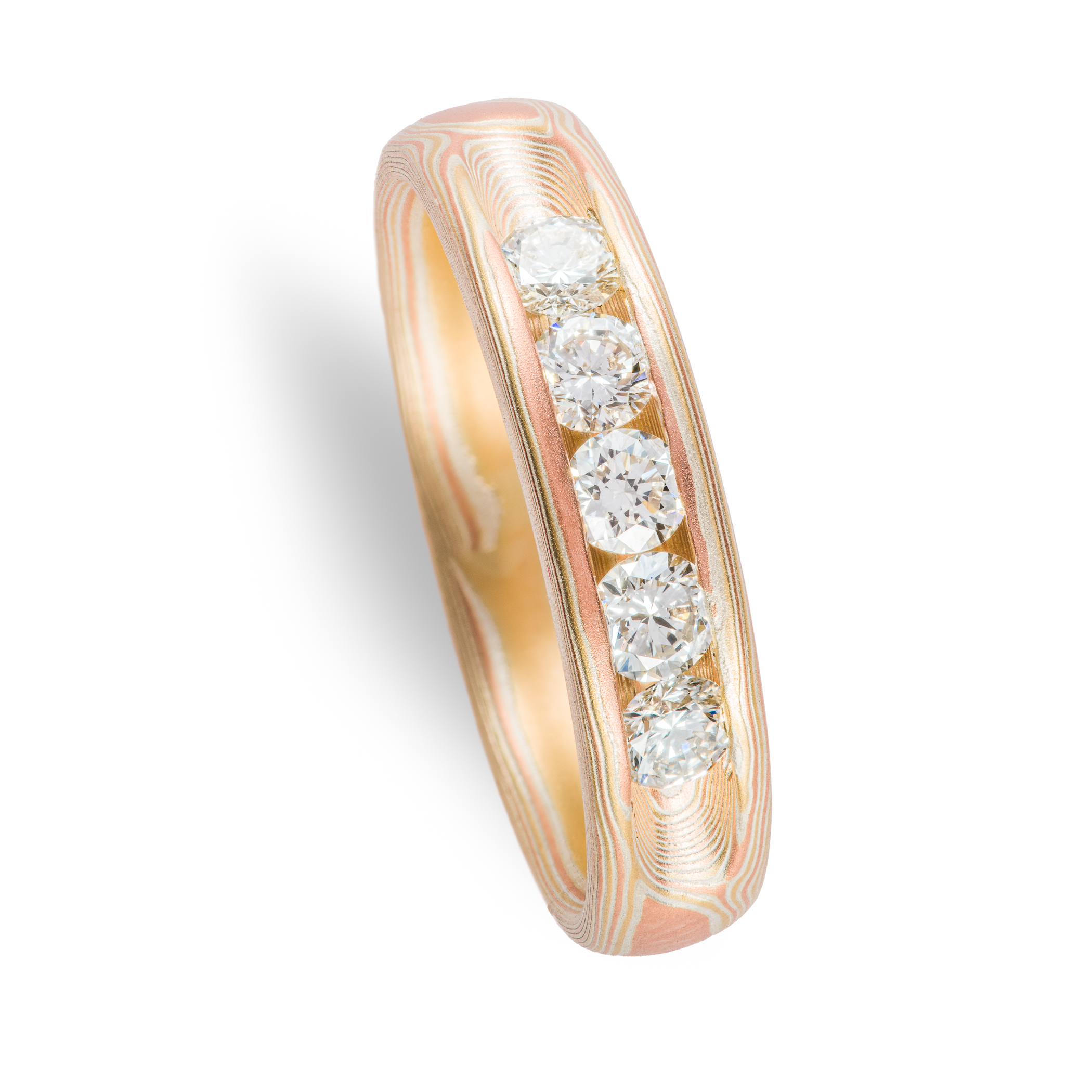 Elegant Diamond Open Channel Mokume Ring - Image 4