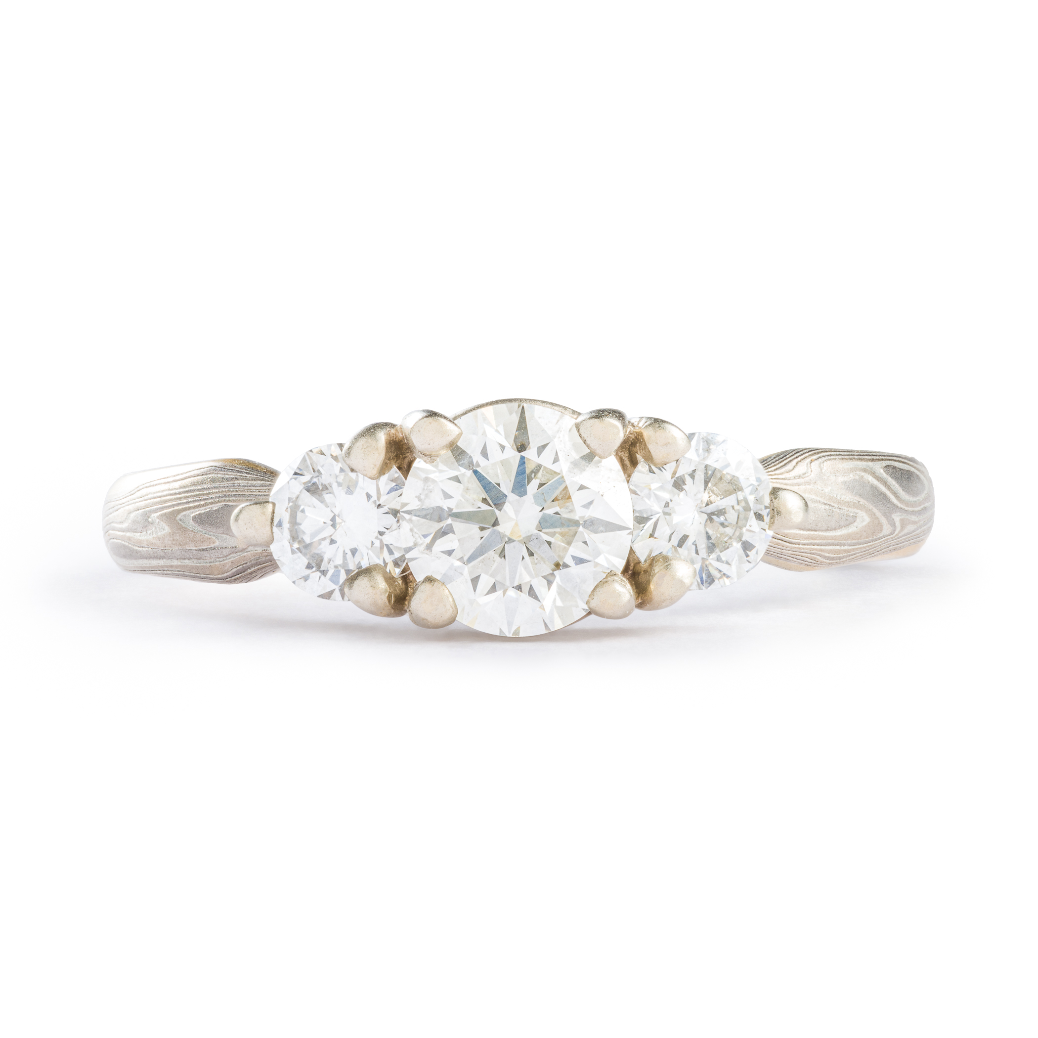 Mokume Gane Engagement Ring with Diamonds