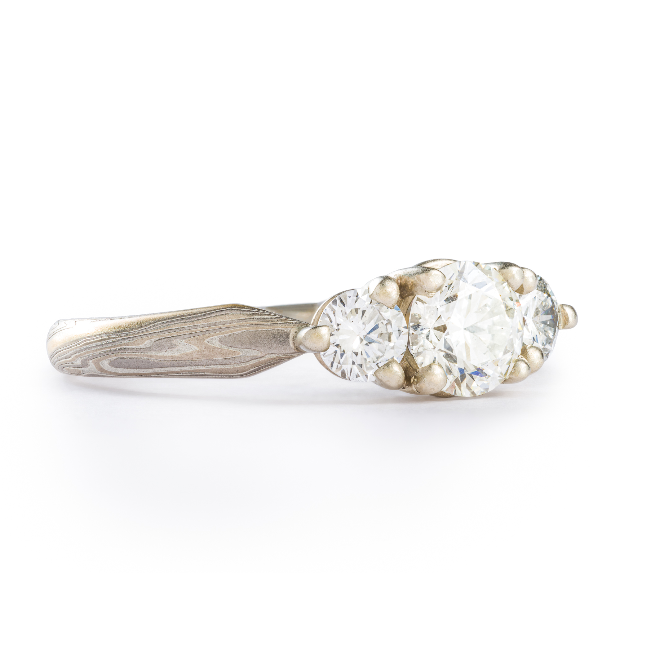 Mokume Gane Engagement Ring with Diamonds - Image 2