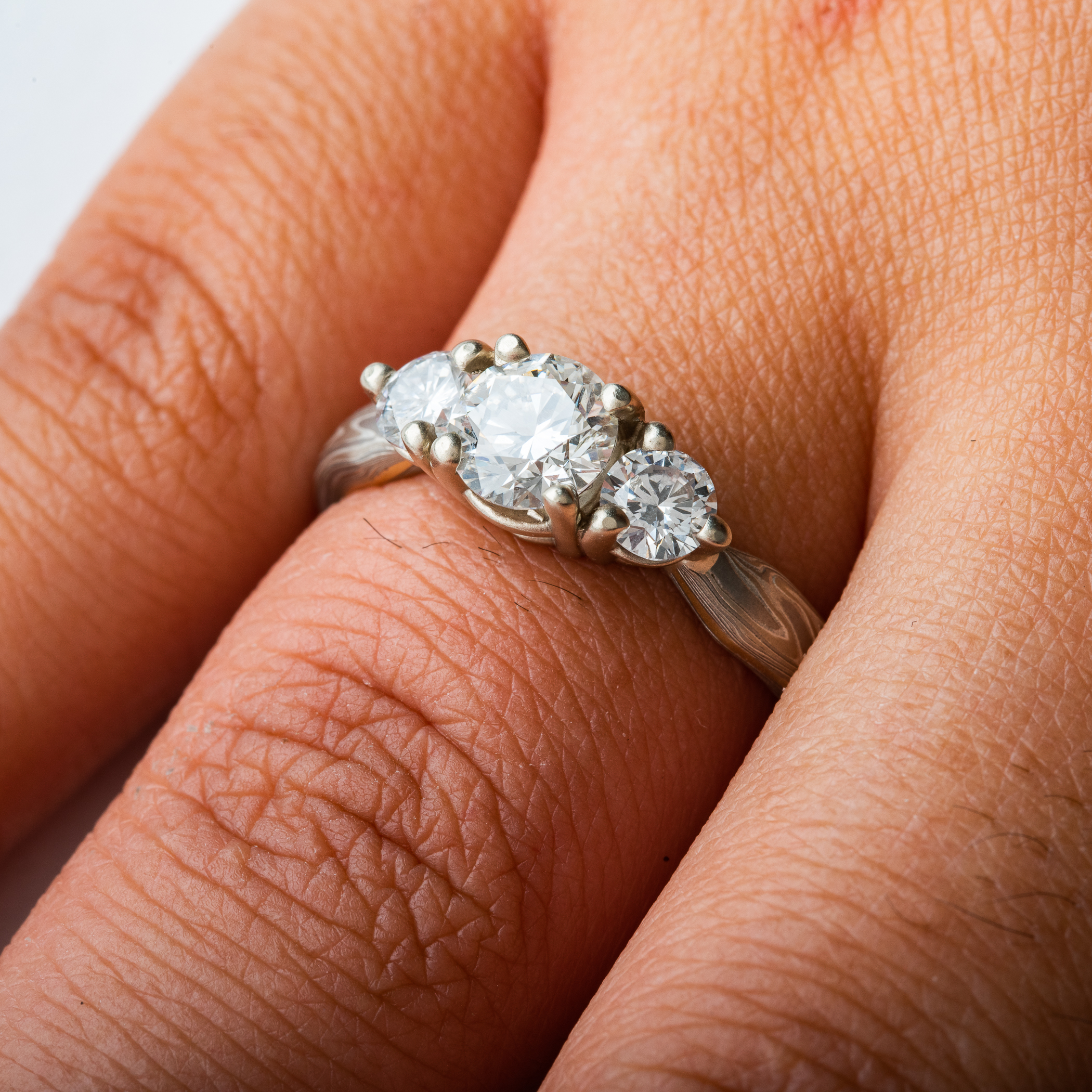 Mokume Gane Engagement Ring with Diamonds - Image 4