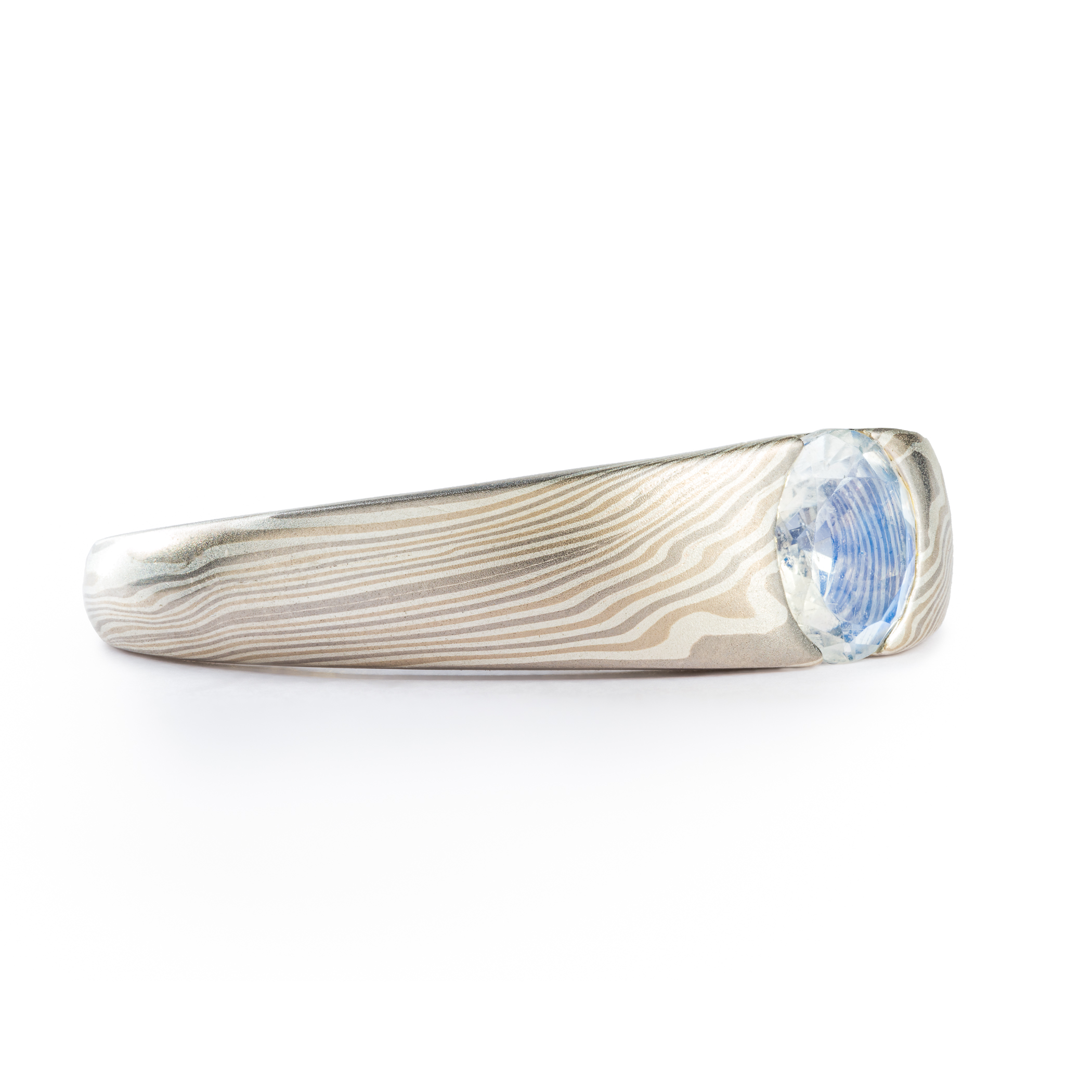 Elegant Mokume Engagement Ring with Moonstone - Image 2