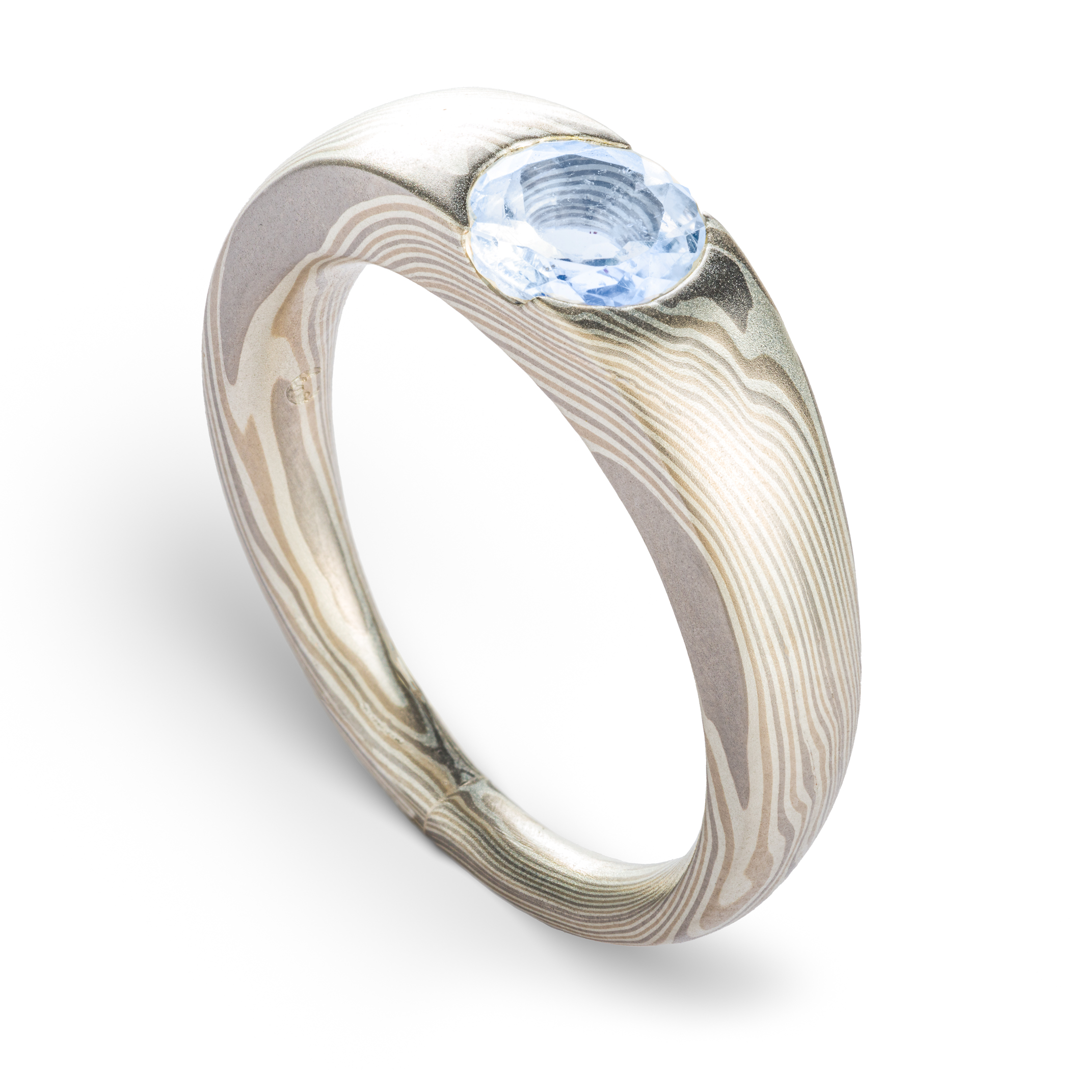 Elegant Mokume Engagement Ring with Moonstone - Image 3
