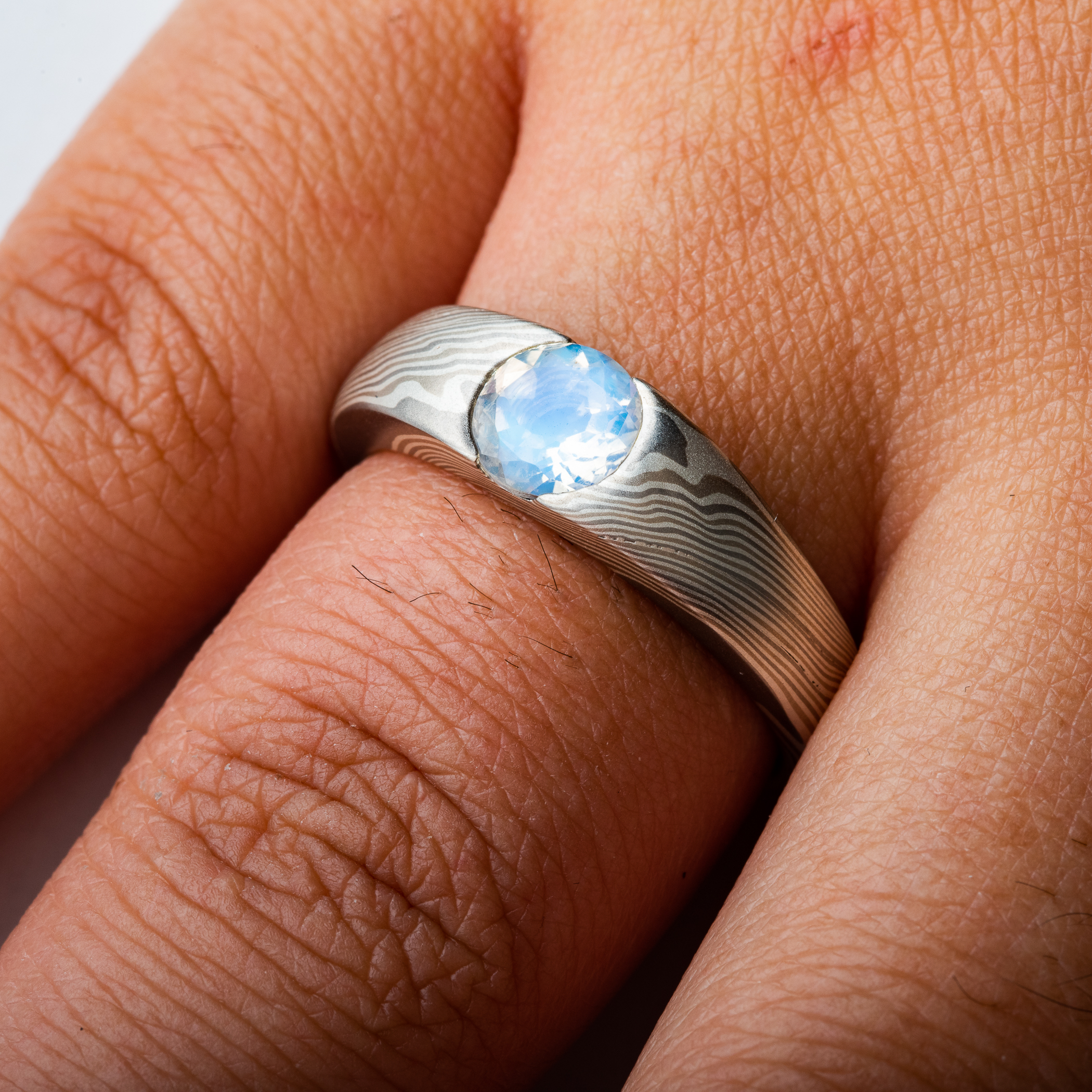 Elegant Mokume Engagement Ring with Moonstone - Image 4