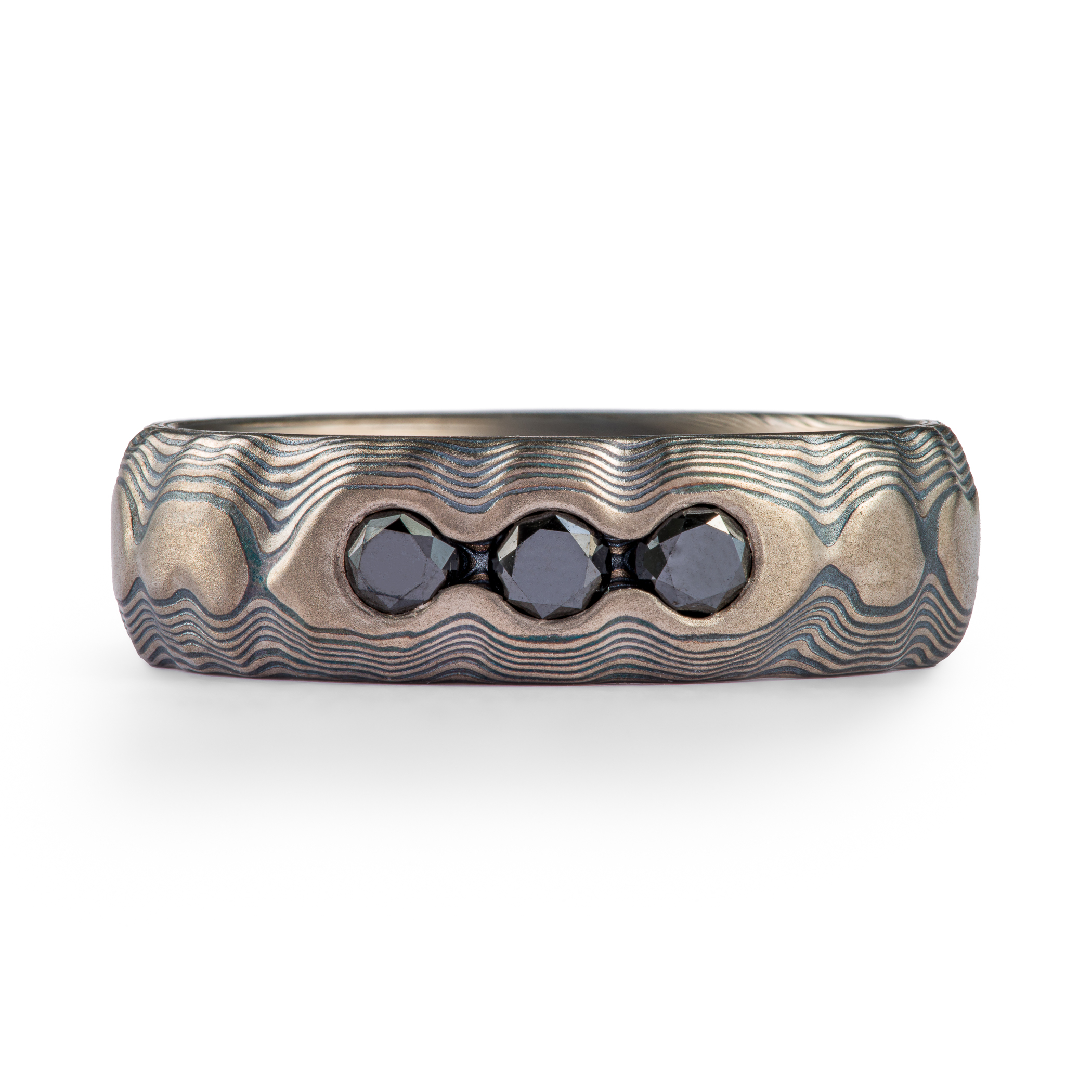 Black Diamond Mokume Guri Bori Ring