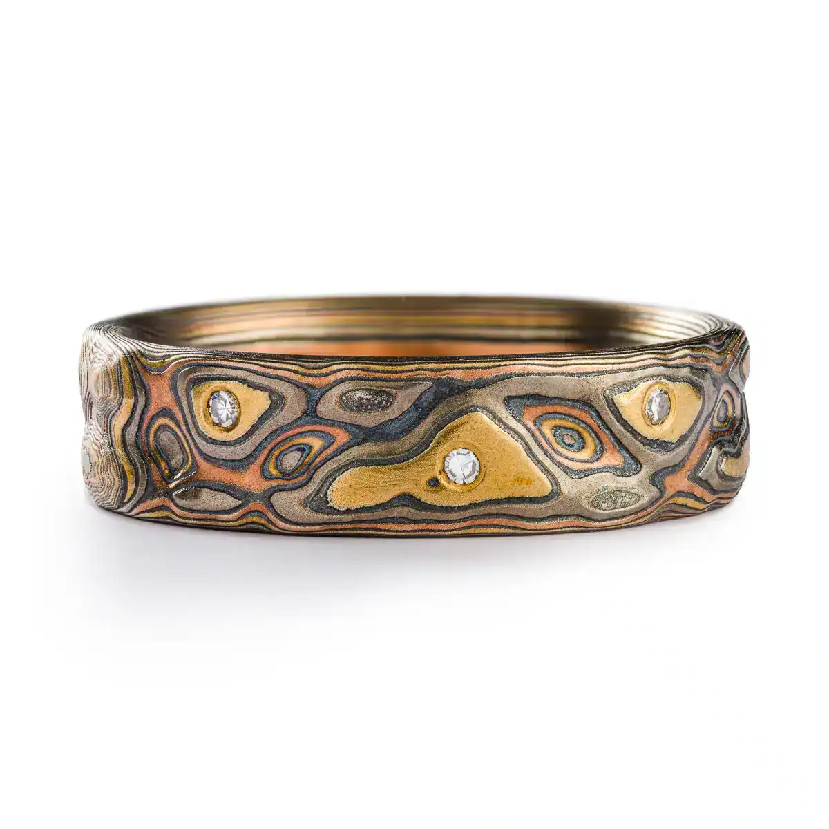 mokume gane mens wedding ring that is heirloom quality- resembles woodgrain made of precious metals