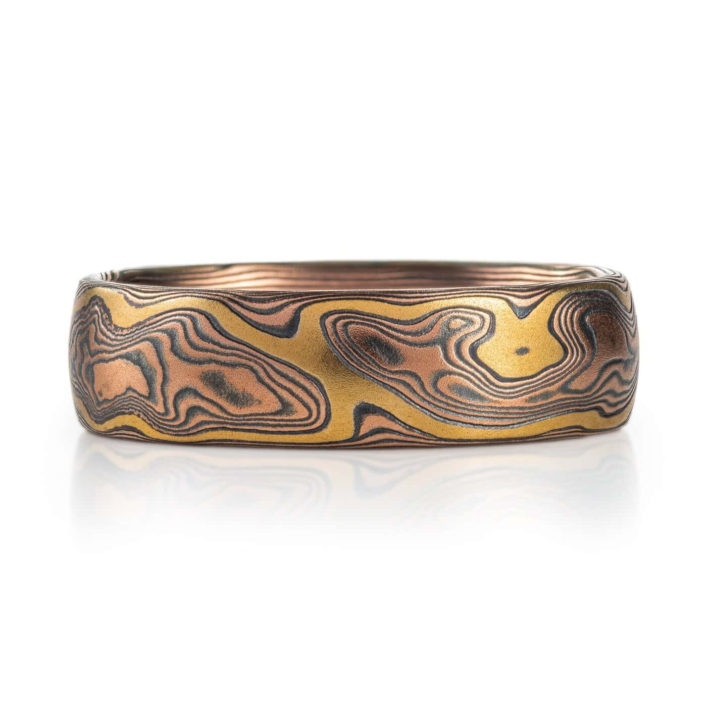 14KY Stratum Layer, Etched and Oxidized, Flame, Low Dome, Woodgrain